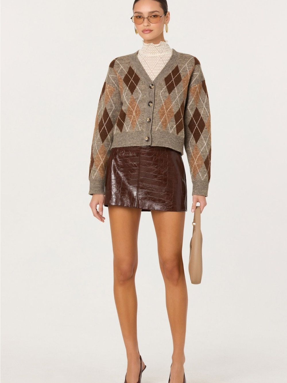Astr Brown Faux-Leather Mini Pencil Skirt